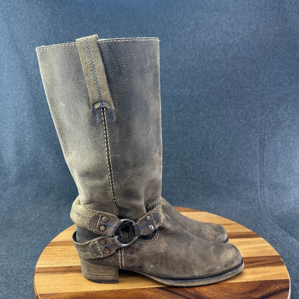 Bed Stu Women Opal Tan Distressed Leather Harness Bottle Opener Boots US 8.5